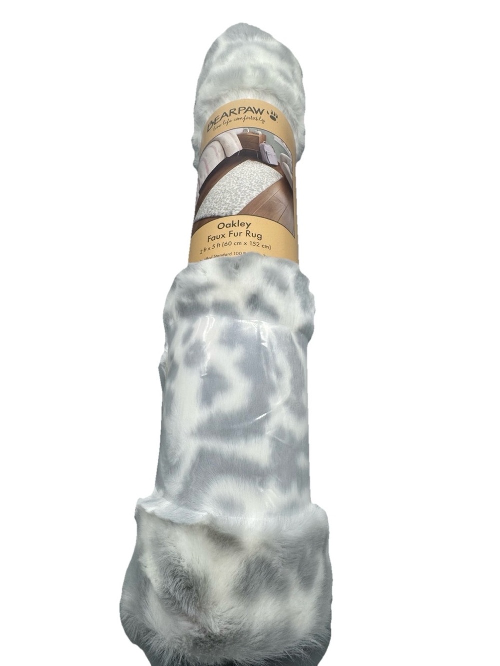 NEW BearPaw Gray Snow Leopard Faux Fur Area Rug 2ft x 5ft Luxury Luxe Ultra Soft